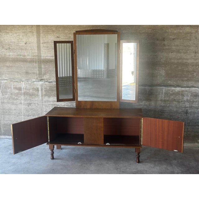 Vintage Wooden Dressing Table with Triptych Mirror, 1950s For Sale - Image 17 of 18