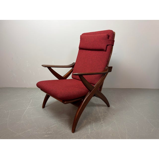 Mid-Century Teak Lounge Chair with Burgundy Red Fabric Upholstery attributed to Topform, Netherlands, 1960s For Sale - Image 9 of 10