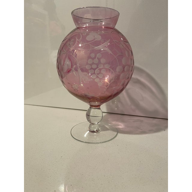 Victorian Etched Floral ‘ Gold Ruby’ Glass Bowl Vase For Sale In San Diego - Image 6 of 7