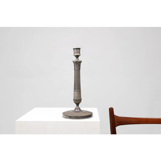 France / 1900 / candlestick / copper, silvered / Antique / Empire A large French Empire style candlestick with very...