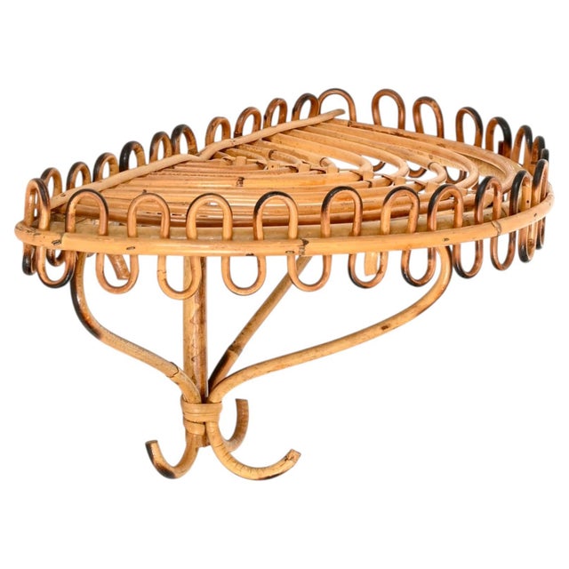 Midcentury Curved Rattan and Bamboo Wall Shelf by Franco Albini, Italy, 1960s For Sale - Image 11 of 11