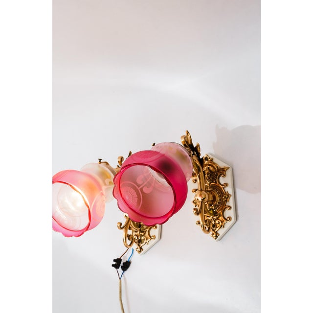 Metal Historistic Bronze Wall Lamps with Glass Shades, Vienna, 1890s, Set of 2 For Sale - Image 7 of 17