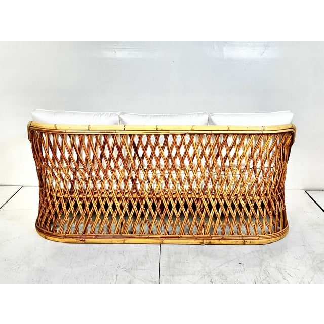 Vintage Woven Pencil Reed Rattan Sofa For Sale In Tampa - Image 6 of 12