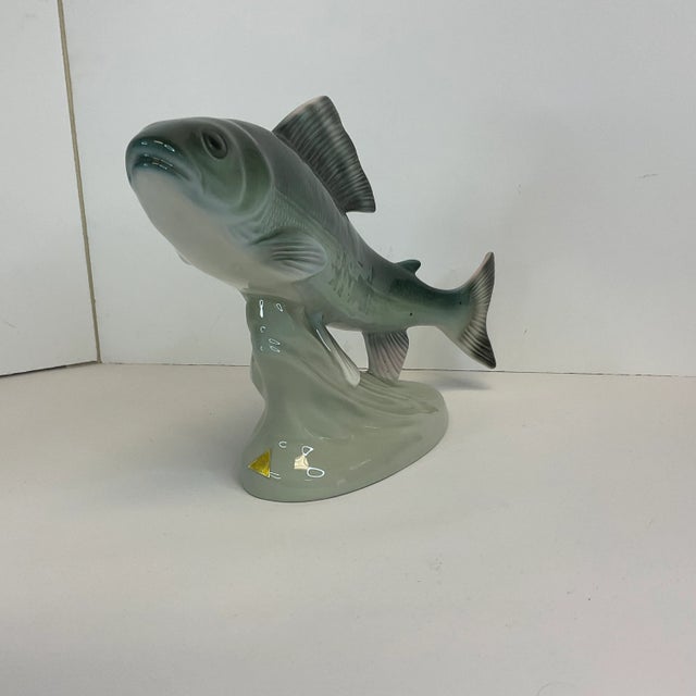 1990s Vintage Bohemian Czechoslovakian Majolica Porcelain Trout Fish Figural by Royal Dux For Sale - Image 6 of 13