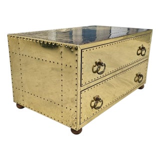1960s Mid Century Campaign Style Brass Clad Coffee Table Sarreid Style For Sale