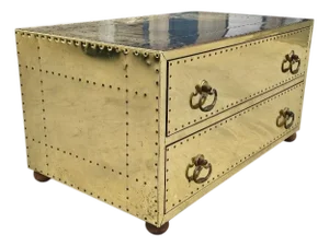 1960s Mid Century Campaign Style Brass Clad Coffee Table Sarreid Style