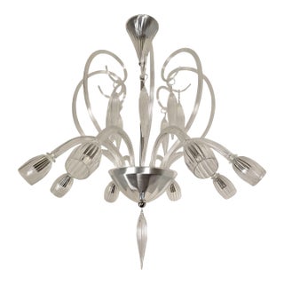 1970s Mid-Century Modern Large Clear Murano Glass Chandelier For Sale