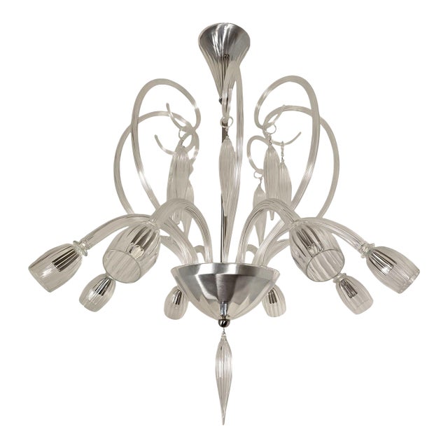 1970s Mid-Century Modern Large Clear Murano Glass Chandelier For Sale
