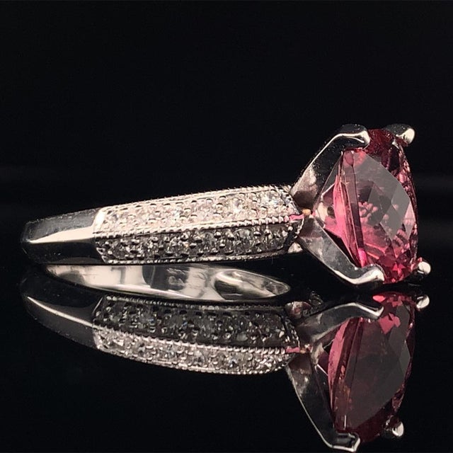 Natural Finely Faceted Quality Diamond Tourmaline Rubellite Ring 6.75 14k Gold 4.10 TCW Women Certified $4,600 911206 This...
