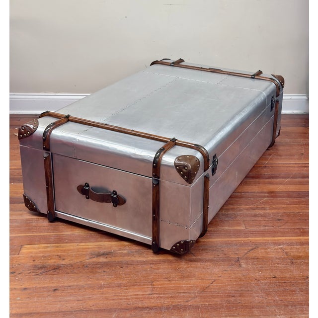 Silver Restoration Hardware Aluminum Steamer Trunk Coffee Table For Sale - Image 8 of 15
