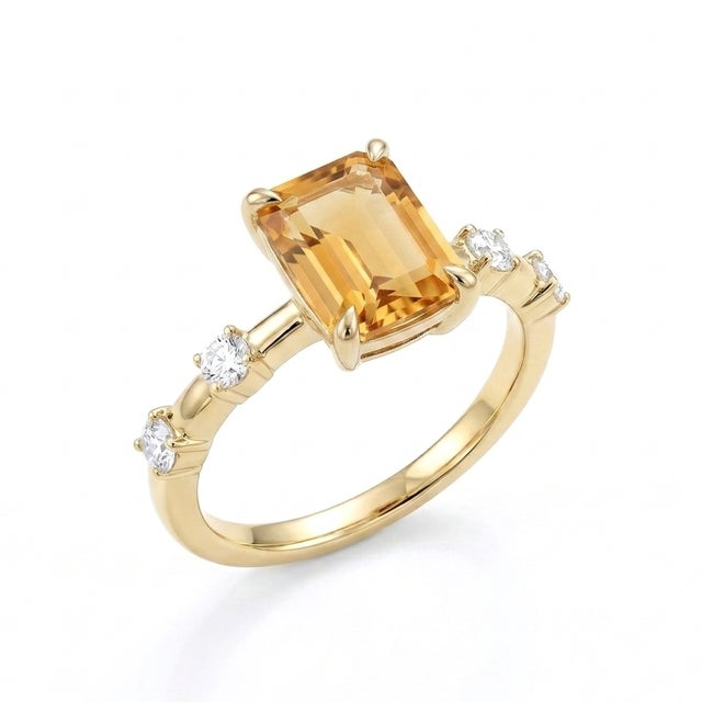 Citrine & Cubic Zirconia Wedding Ring - November Birthstone Stacking Ring Us 7 For Sale - Image 4 of 5