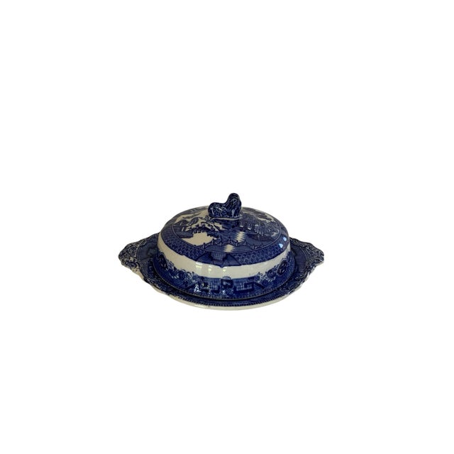 Antique e.b. & j.e.l. Blue Willow Covered Butter Muffin Dish Original Ceramic Liner Staffordshire, England 1890s For Sale - Image 4 of 8