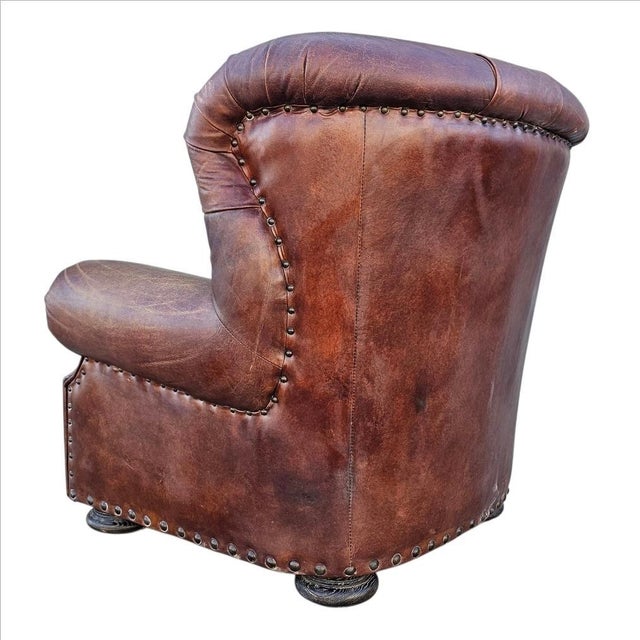 Restoration Hardware Churchill Tufted Leather Armchair For Sale - Image 10 of 18