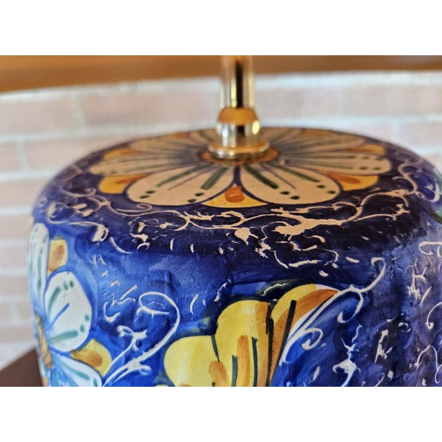 Painted Ceramic Table Lamp with Fabric Lampshade, 1970s For Sale - Image 12 of 16