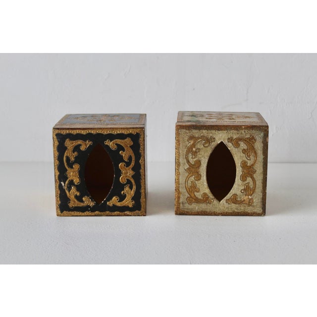 Vintage Hand-Made Italian Florentine Tissue Box Cover Gold White Black Mid-Century- A Pair For Sale In Miami - Image 6 of 11