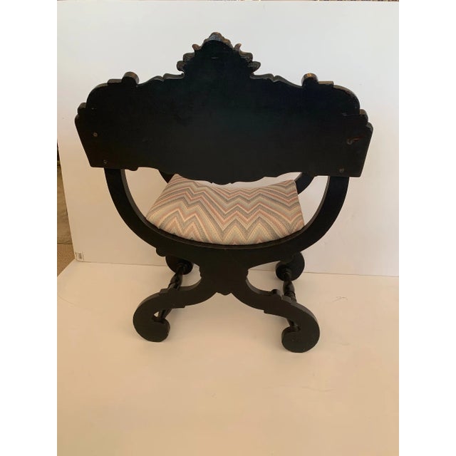 Wood Antique Carved Wood Ebonized Throne Style Desk Chair For Sale - Image 7 of 12