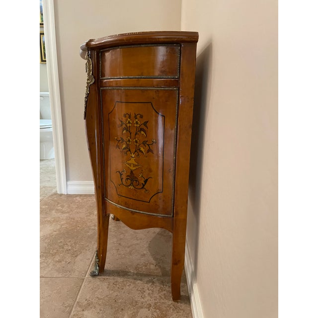 Neoclassical 1990s Demi-Lune Accent Cabinet Italian Neoclassical Style Faux Marquetry For Sale - Image 3 of 12