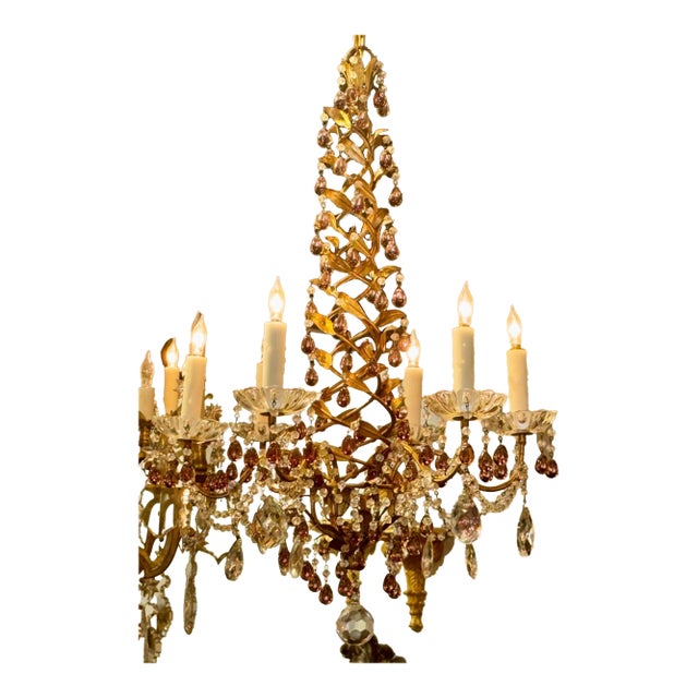 Early 20th Century Italian Beaded Crystal and Amethyst Chandelier For Sale