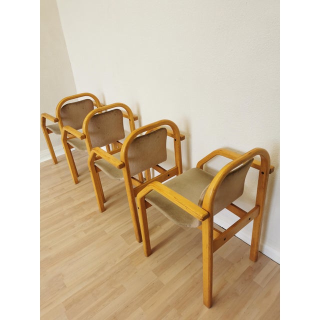 Vintage Space Age Beech and Grey Fabric Dining Chairs, 1970s, Set of 4 For Sale - Image 15 of 18