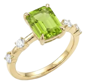 Peridot Emerald Cut Stacking Ring - Dainty August Birthstone Ring for Woman Us 7