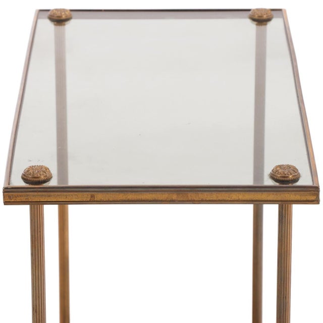 2020s French Brass and Smoked Glass End Table in the Manner of Maison Jansen, C. 1950 For Sale - Image 5 of 7