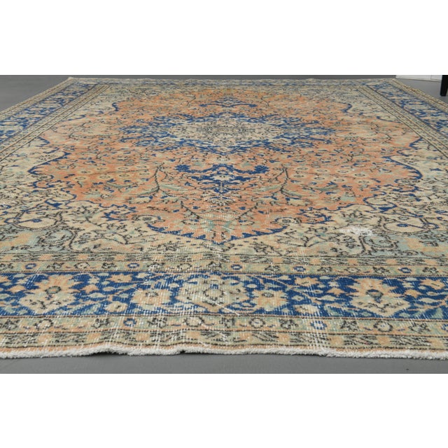 1970s Vintage Turkish Oushak Handmade Wool Cotton Orange Area Rug For Sale - Image 9 of 12