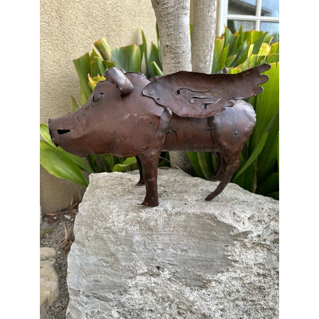 Vintage Brutalist Metal Winged Pig Garden Sculpture For Sale - Image 12 of 13
