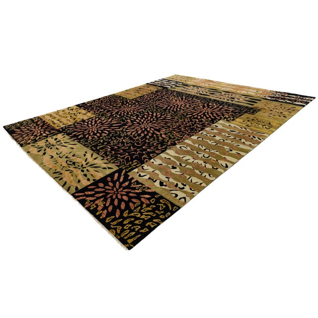 Modern Hand-Knotted Wool Area Rug – Abstract Botanical Floral Burst & Patchwork For Sale - Image 12 of 12