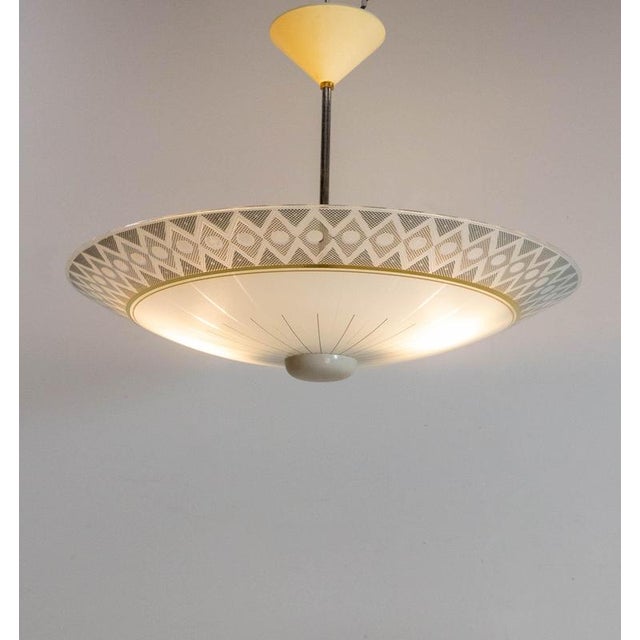 French Umbrella Pendant in Glass and Brass, 1950 For Sale - Image 3 of 11