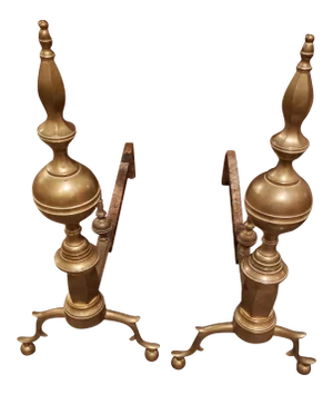 Antique Federal Brass Andirons- a Pair