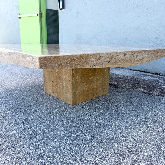 Vintage Italian Polished Travertine Coffee Table For Sale In West Palm - Image 6 of 12