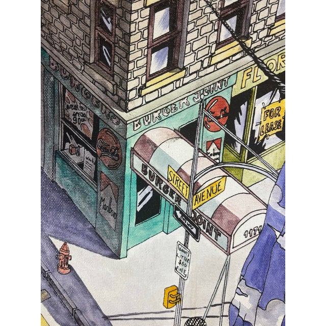 1980s 1985 Yves B. Martin “Shirt on Broadway” Hand Colored Serigraph on Canvas For Sale - Image 5 of 6