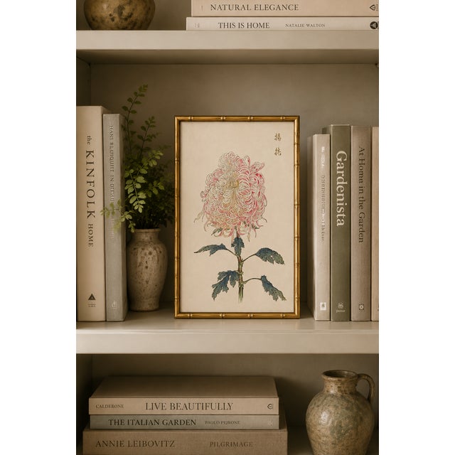 Paper Pink Chrysanthemum, Vintage Japanese Botanical Art Print, 8" X 12" For Sale - Image 7 of 8