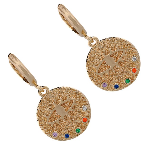 Early 21st Century Powerful Talisman Evil Eye Gold Earrings, A Pair For Sale - Image 5 of 7
