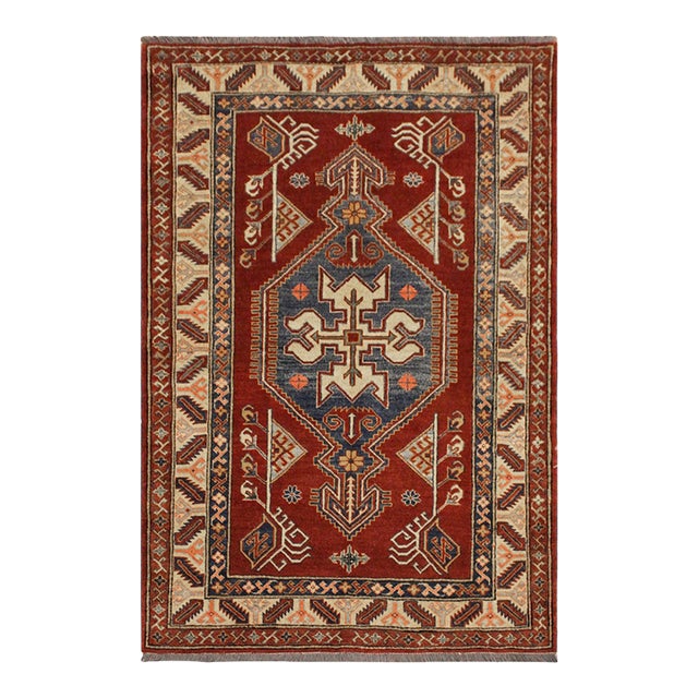 Tribal Super Kazak Rust/Tan Wool Rug - 4'0'' X 5'5'' For Sale