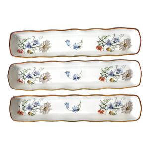 Set of 3, Mid 20th Century Limoges France Handpainted Porcelain Trinket or Jewelry Tray