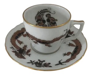 Vintage Raynaud Brown Dragon Demitasse Cup & Saucer Set- 2 Pieces
