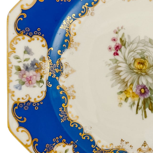 Antique Rosenthal Cobalt Blue & Gilt Octagonal Floral Dinner Plates - Set of 12 For Sale - Image 10 of 13