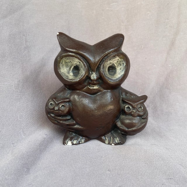 Mid-Century Rustic Owl With Twins Figurine For Sale - Image 10 of 10