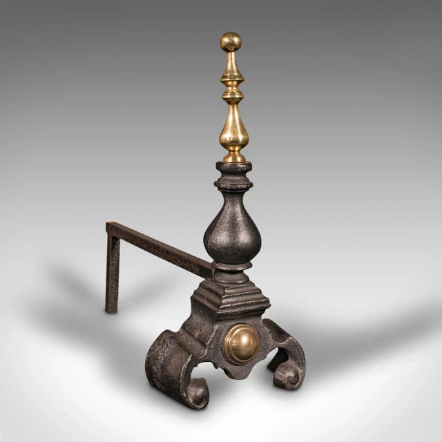 Victorian 1900s Victorian Pair of Antique Fireside Tool Rests, English, Cast Iron, Brass, Andiron For Sale - Image 3 of 10