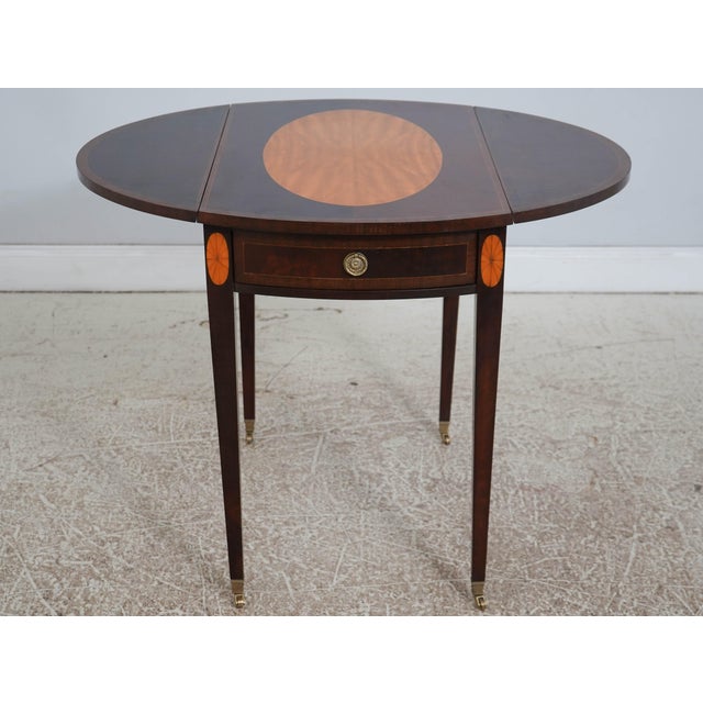 Pair of Mahogany Federal Style Inlaid Drop Side Pembroke Tables For Sale - Image 4 of 18