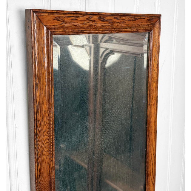 Antique Traditional Oak Beveled Glass Rectangle Wall Mirror - 18x28 For Sale - Image 6 of 10