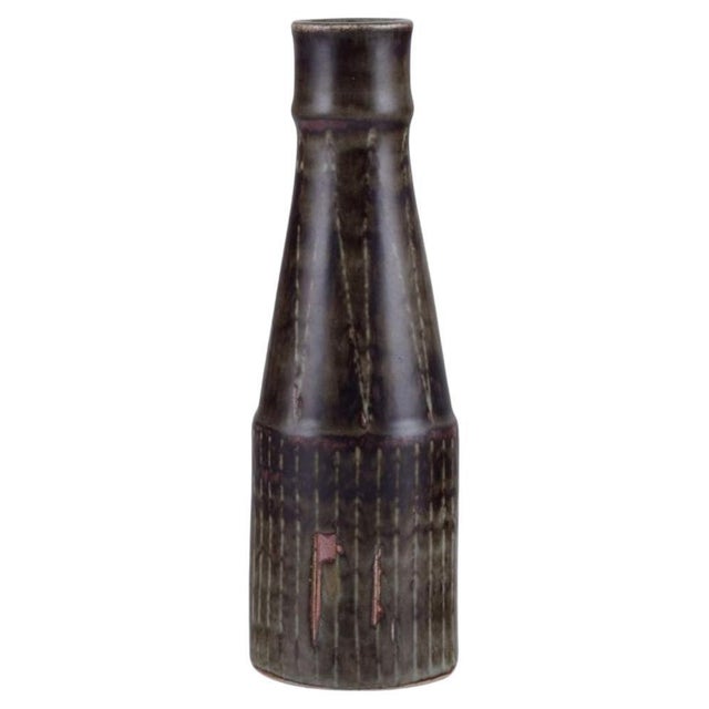 Brown Bottle-Shaped Ceramic Vase by Carl Harry Stålhane for Rörstrand, 1960s For Sale - Image 8 of 8