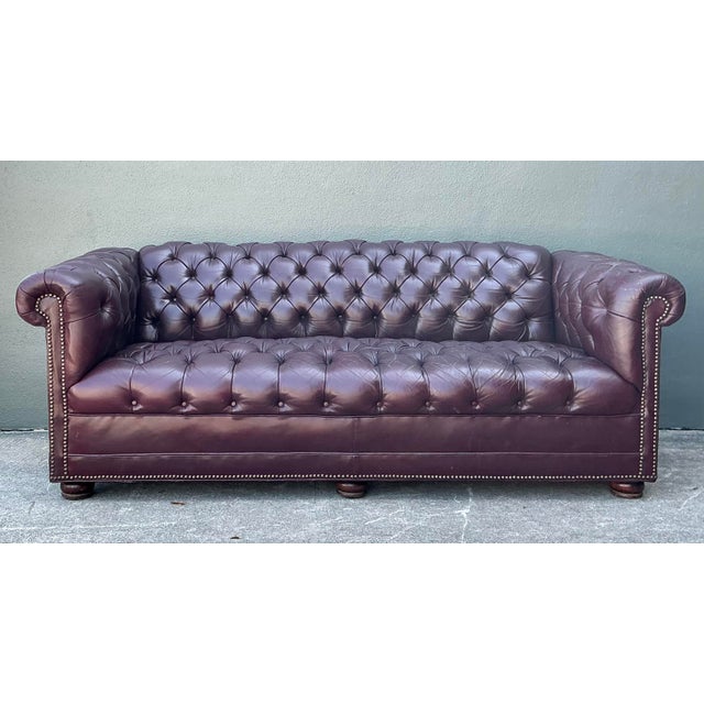 English Vintage Tufted Leather Chesterfield Sofa For Sale - Image 3 of 12