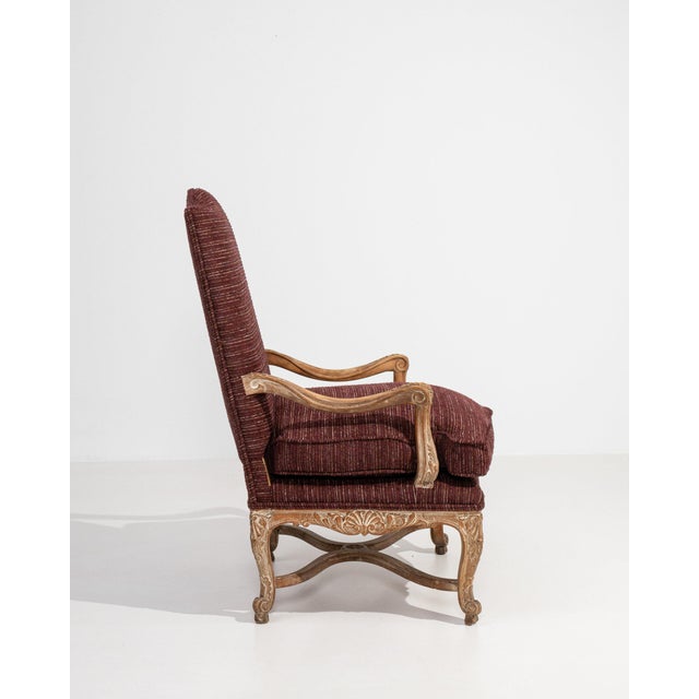 Wood 19th Century France Louis XIV Burgundy Wood Armchair For Sale - Image 7 of 11