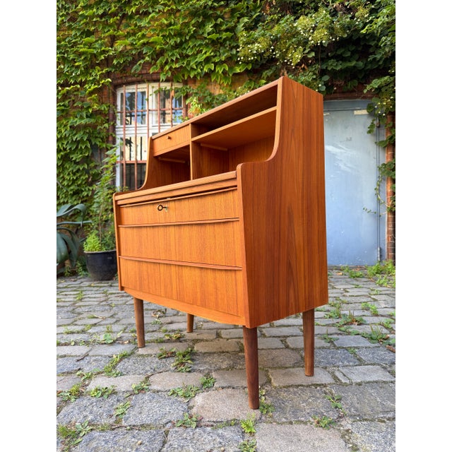 Teak Secretary Desk with Mirror and Lock, Denmark For Sale - Image 11 of 11