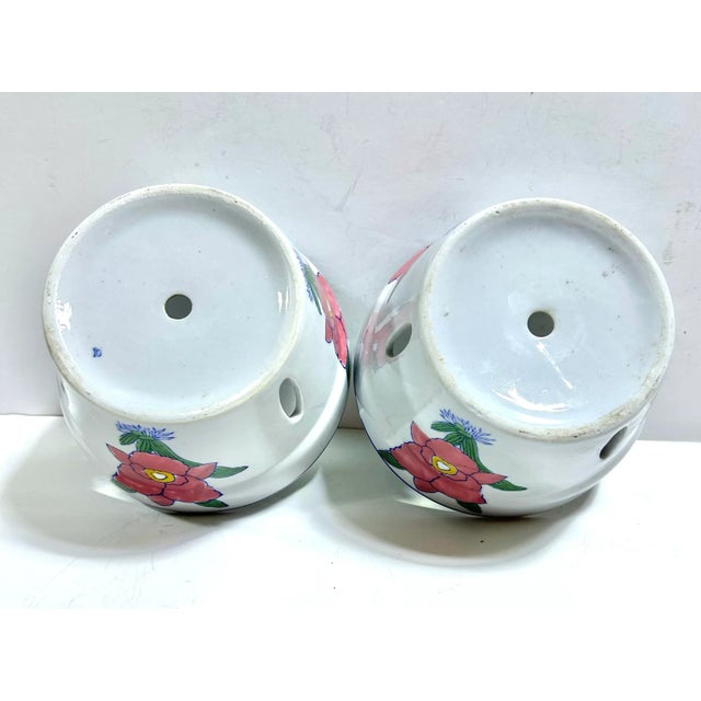Pair of 1980s Porcelain Ventilated Orchid Cachepots With Floral Motif For Sale - Image 10 of 12