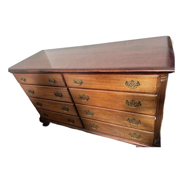 Vintage Kling Mahogany-Toned Chest With Ornate Brass Hardware For Sale