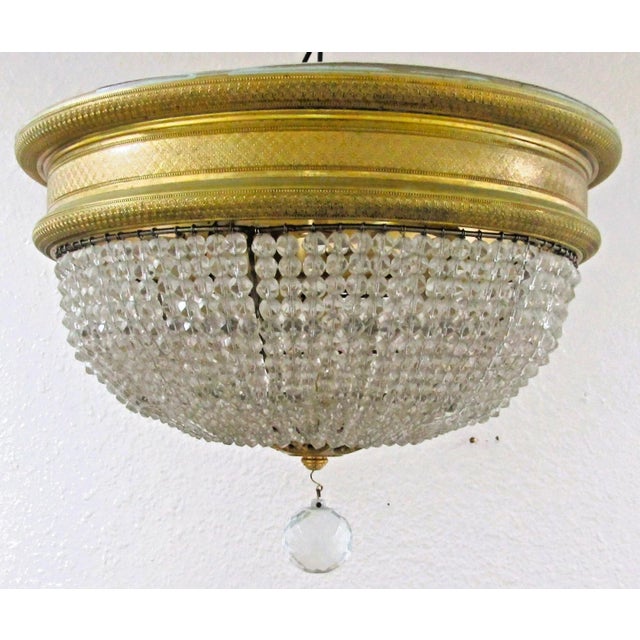 19th Century French Restored Round Crystal Prism Three Light Flush Mount Ceiling Fixture Restored fixture with updated...