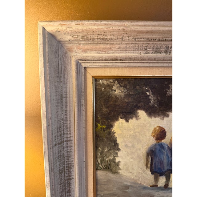 White Vintage 1967 Oil Painting "Children on a Forest Path" Signed Langdon J. For Sale - Image 8 of 10